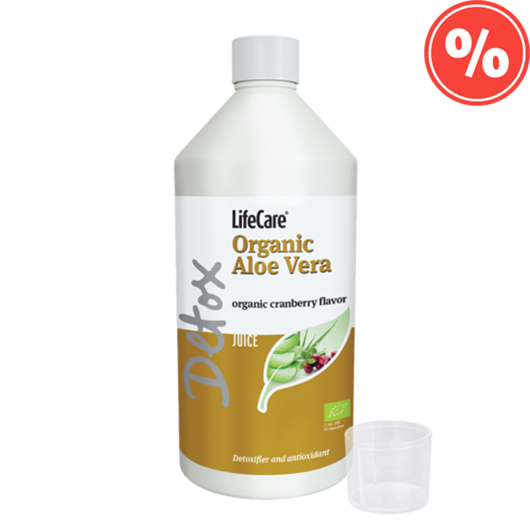 Supliment din suc Ecologic de Aloe Vera cu aromă de merișor ecologică, Life Care® - detoxifiant și antioxidant