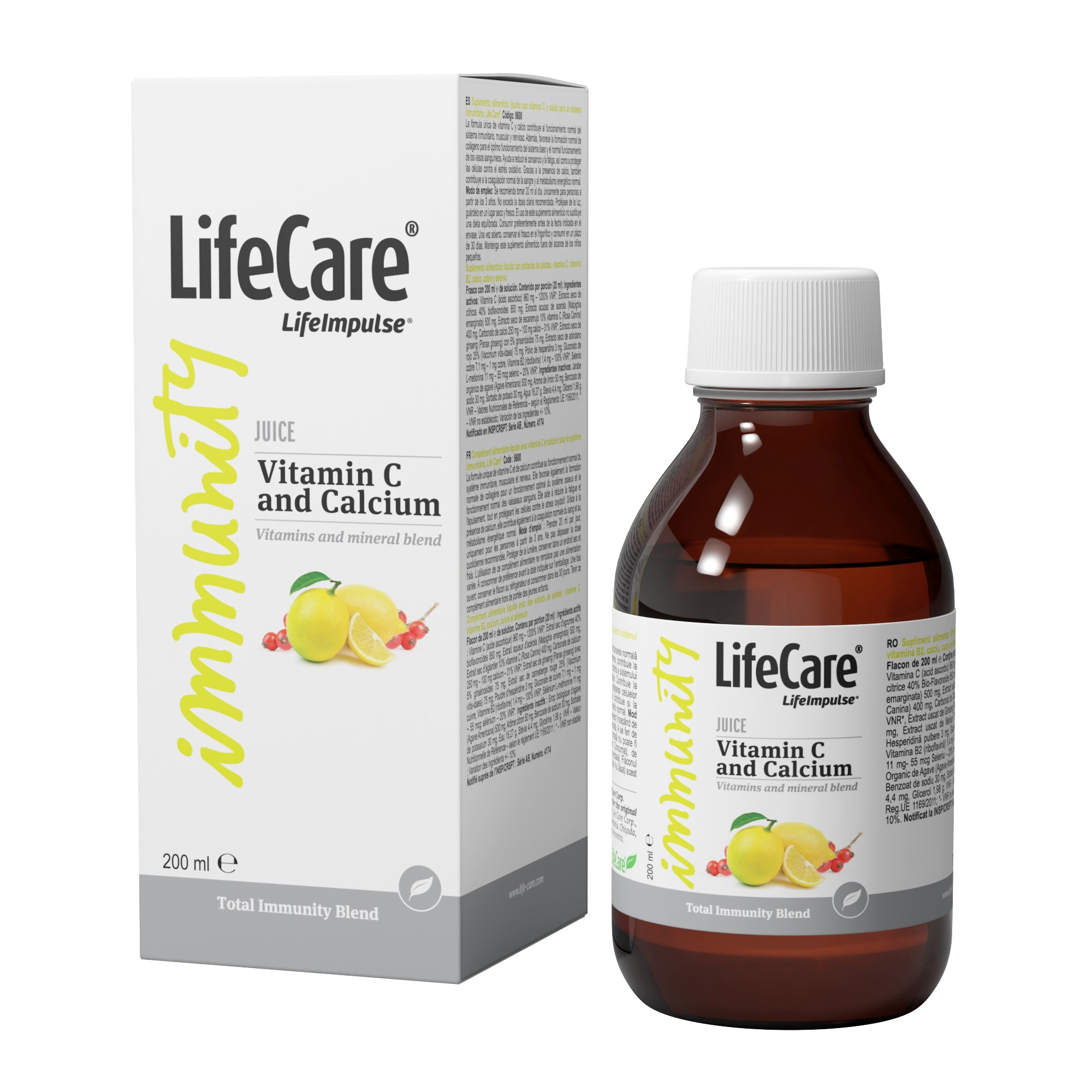 Supliment alimentar lichid cu vitamina C și Calciu, pentru sistemul imunitar, Life Care®- întărește sistemul imunitar