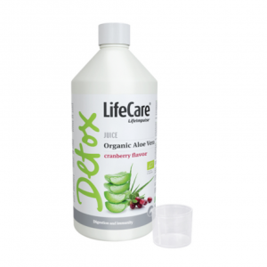 Supliment din suc Ecologic de Aloe Vera cu aromă de merișor ecologică, Life Care® - detoxifiant și antioxidant