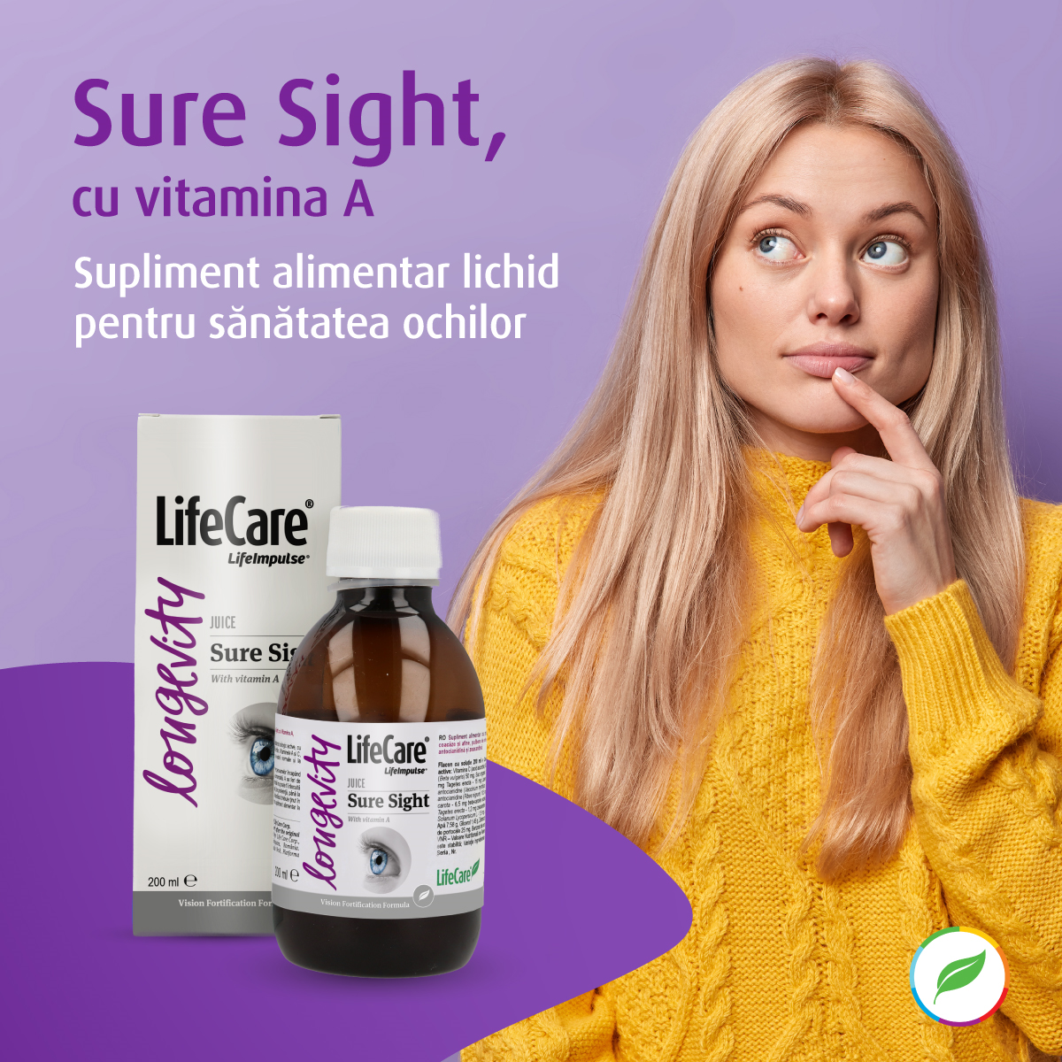 Supliment alimentar lichid pentru vedere, Sure Sight, cu Vitamina A, Life Care®