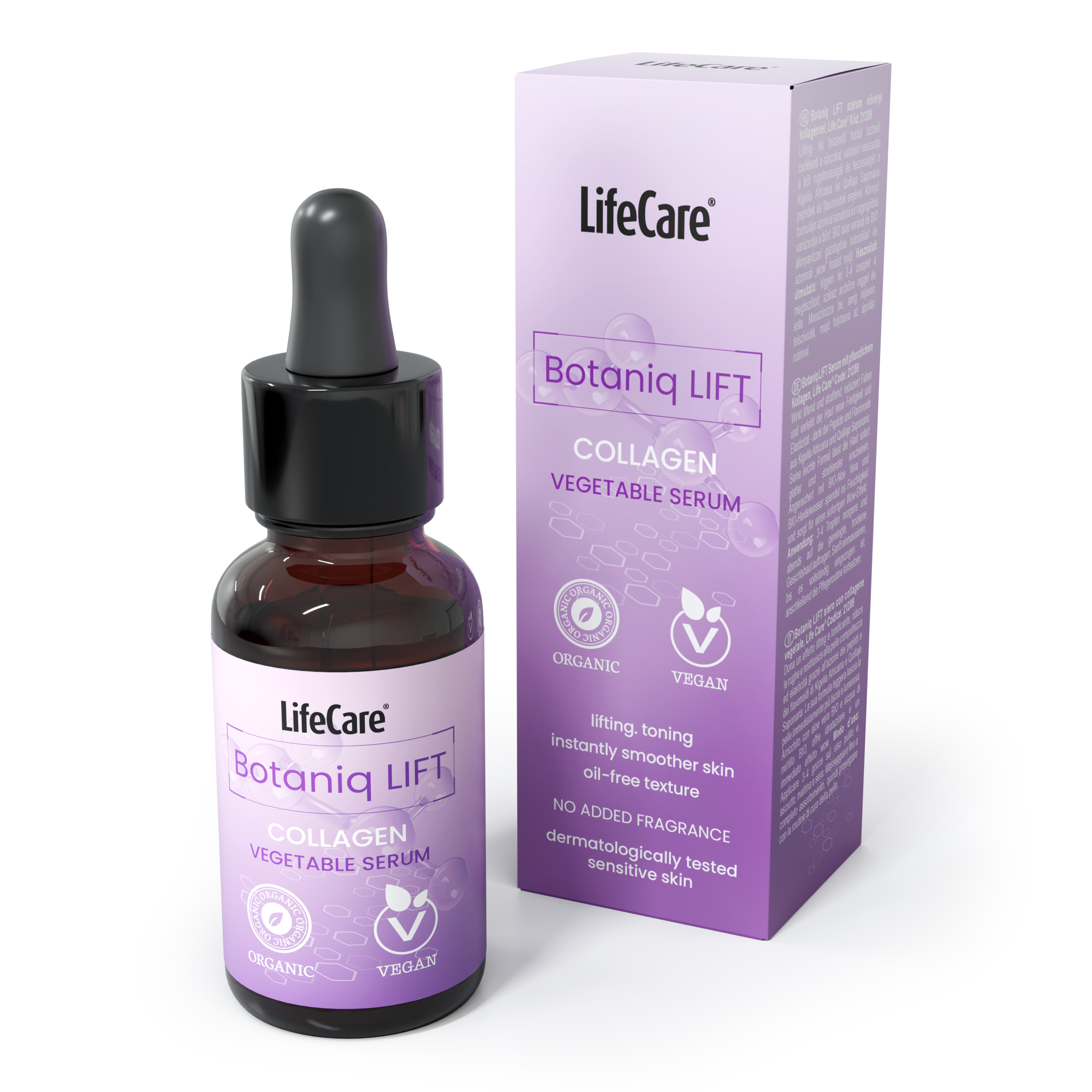 Botaniq LIFT ser cu colagen vegetal, Life Care® - un ser inovator, conceput pentru a oferi un efect de lifting natural si tonifiere vizibila.